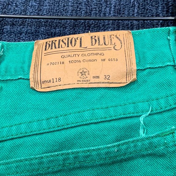 Vintage BRISTOL BLUES Womens Jean Short Waist 32 Green Denim USA High Rise Chino - Picture 8 of 8